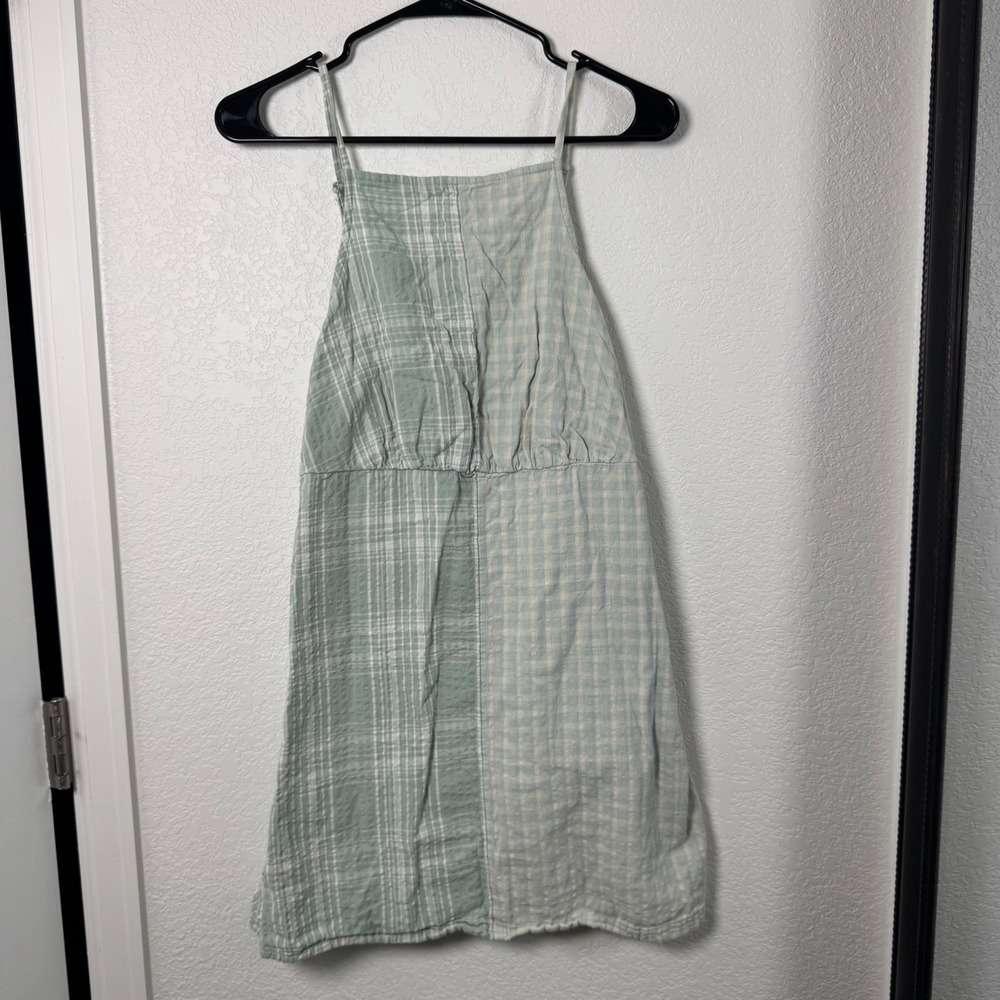 American Eagle Mini Dress Womens Large Green Plaid Gingham Patchwork Cotton